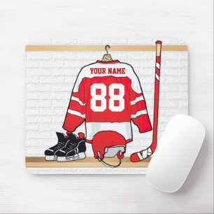 Alfombrilla De Ratón Jersey rojo y blanco personalizado del hockey
