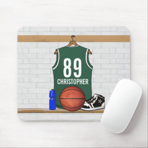 Alfombrilla De Ratón Jersey verde y blanco personalizado del baloncesto
