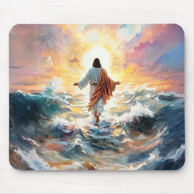 Alfombrilla De Ratón Jesucristo caminando sobre el agua, cristiano #12 (Frente)