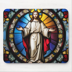 Alfombrilla De Ratón Jesús con estilo de vidrio manchado