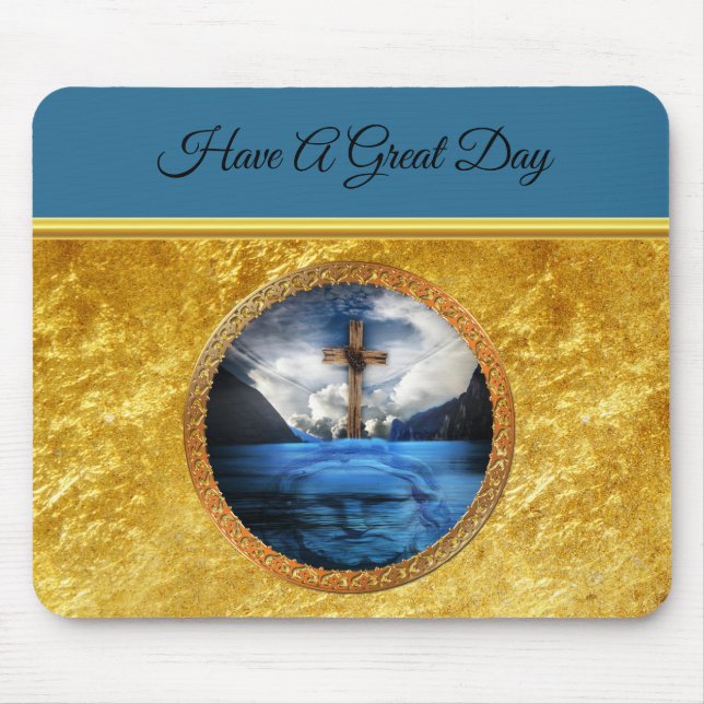 Alfombrilla De Ratón Jesús en el mar con cruz de madera y Relieve metal (Frente)