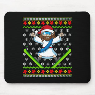 Alfombrilla De Ratón Jesús Esquiando Navidades feos Esquí Niños Chicas