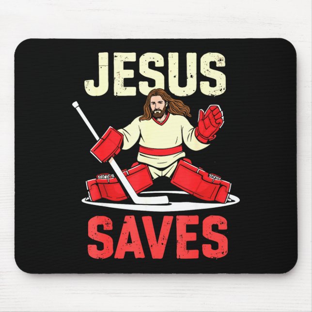 Alfombrilla De Ratón Jesus Saves Ice Hockey Goalie Player Christian Fun (Frente)