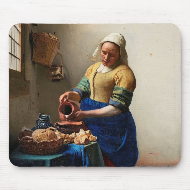 Alfombrilla De Ratón Johannes Vermeer. Sirena de leche. Arte fino vinta (Frente)