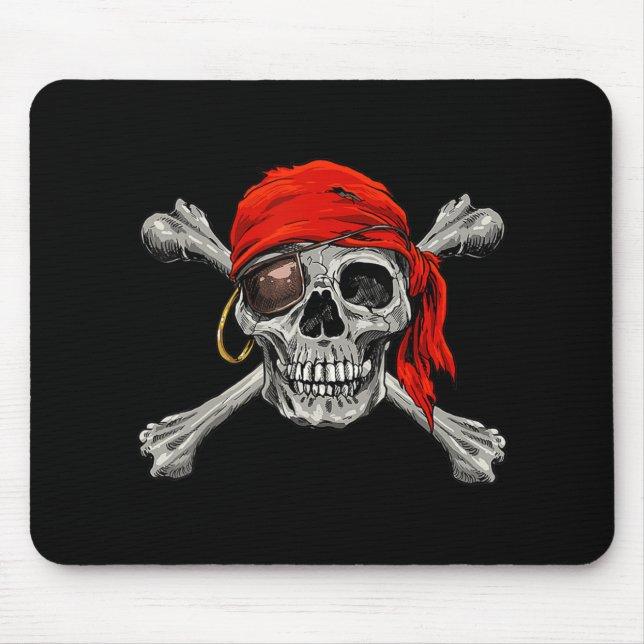 Alfombrilla De Ratón Jolly Roger Pirate Skull Crossbone Halloween Costo (Frente)