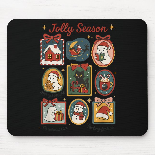 Alfombrilla De Ratón Jolly Season Ghost Cat Santa Christmas Frame Merry (Frente)