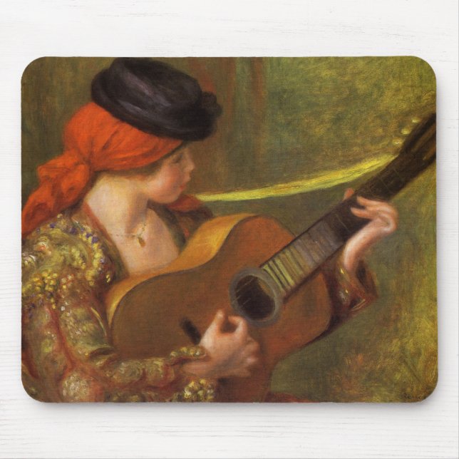 Alfombrilla De Ratón Joven española con guitarra de Pierre Renoir (Frente)