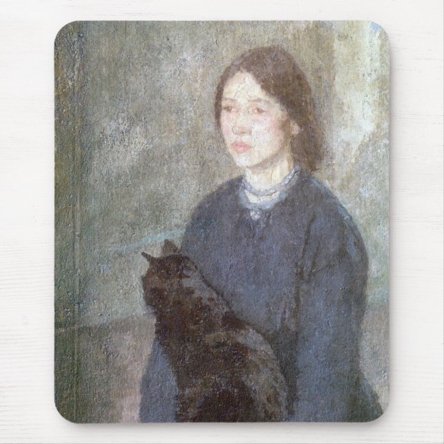 Alfombrilla De Ratón Joven sosteniendo un gato negro (de Gwen John) (Frente)