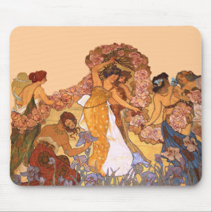 Alfombrilla De Ratón Jóvenes Florales Art Nouveau Vintage Inspiradas en