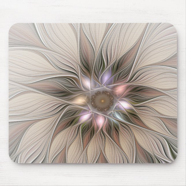 Alfombrilla De Ratón Joyful Flower Abstract Beige Brown Floral Fractal (Frente)