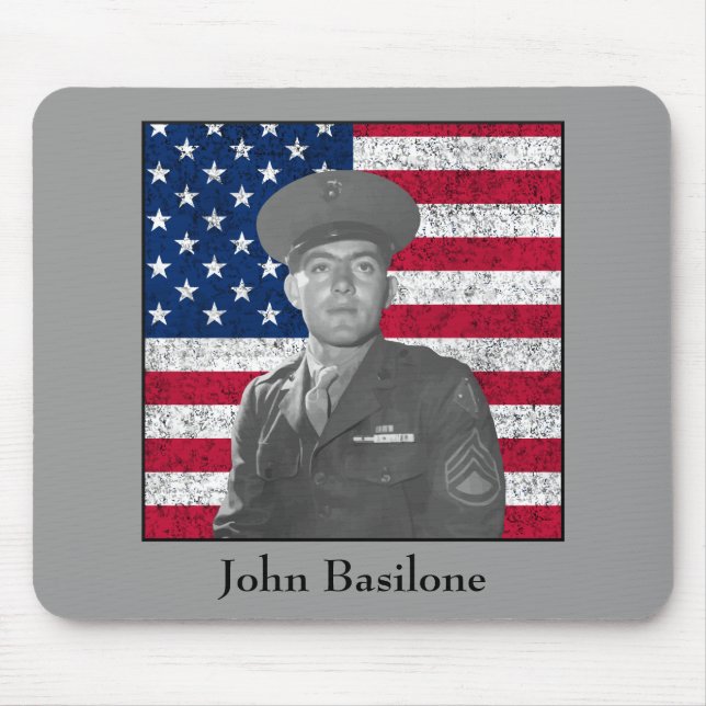 Alfombrilla De Ratón Juan Basilone y la bandera americana (Frente)