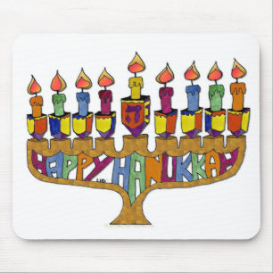 Alfombrilla De Ratón Judaica Happy Hanukkah Dreidel Menorah