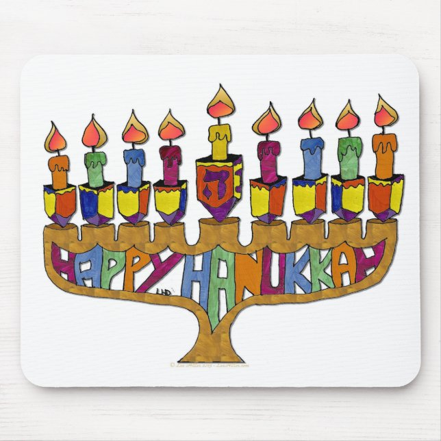 Alfombrilla De Ratón Judaica Happy Hanukkah Dreidel Menorah (Frente)