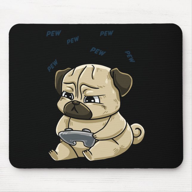 Alfombrilla De Ratón Juego de Gamepad Pug Pew Cute Hob  (Frente)