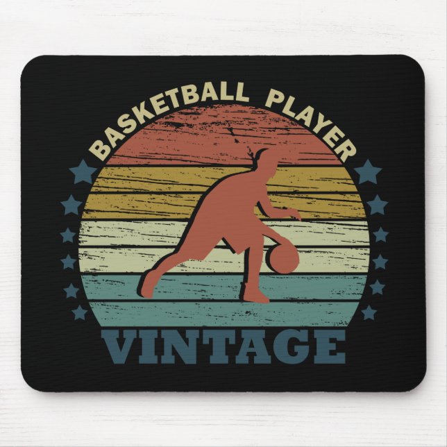 Alfombrilla De Ratón Jugador de baloncesto driñando atardecer retro vin (Frente)