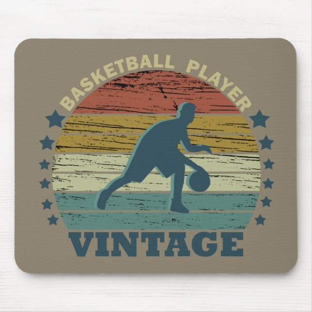 Alfombrilla De Ratón Jugador de baloncesto driñando atardecer retro vin (Frente)