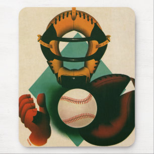 Alfombrilla De Ratón Jugador de béisbol deportivo vintage, catcher con