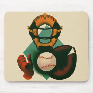 Alfombrilla De Ratón Jugador de béisbol deportivo vintage, catcher con 
