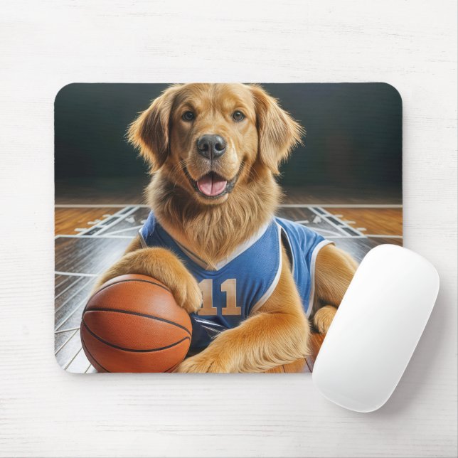 Alfombrilla De Ratón Jugador de Bsketball de Golden Retriever (Con ratón)