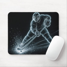 Alfombrilla De Ratón Jugador de Hockey de Neón en Hielo