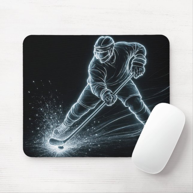 Alfombrilla De Ratón Jugador de Hockey de Neón en Hielo (Con ratón)