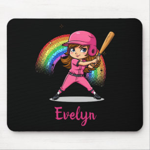 Alfombrilla De Ratón Jugadora de béisbol de dibujos animados linda en c