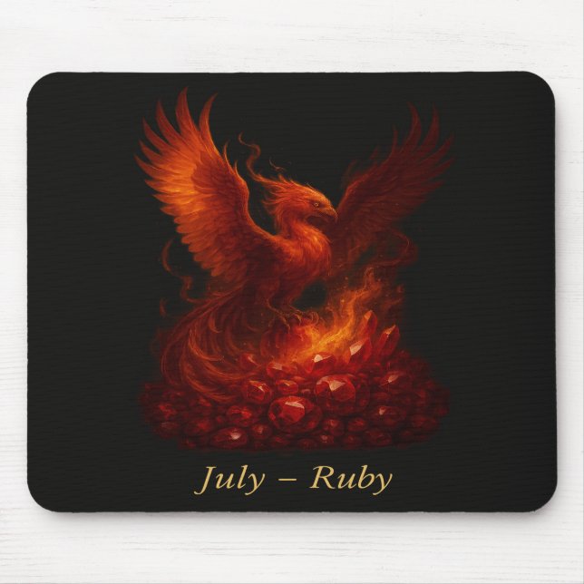 Alfombrilla De Ratón Julio Ruby - Phoenix & Fiery Birthstone (Frente)