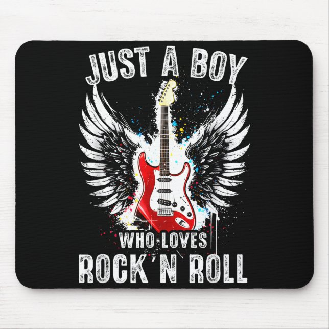 Alfombrilla De Ratón Just A Boy Who Loves Rock And Roll Rock Band Guita (Frente)