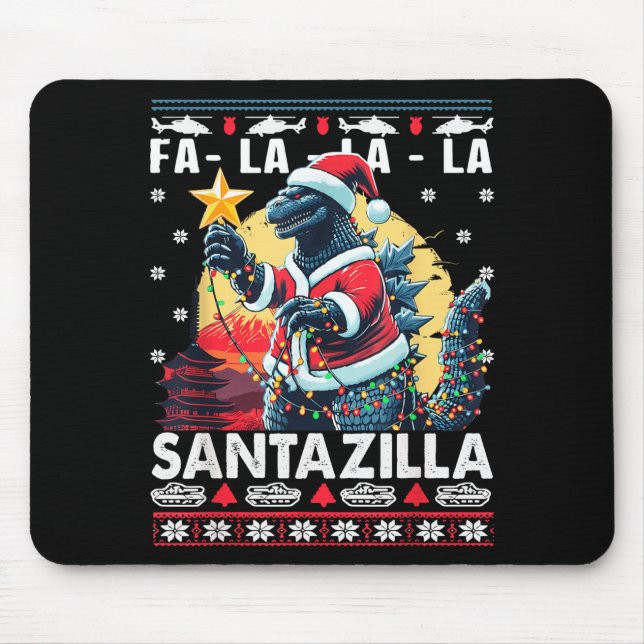 Alfombrilla De Ratón Kaiju Christmas Santazilla Japanese Monster Dinosa (Frente)