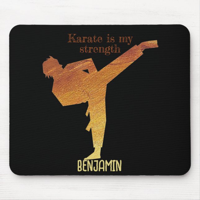 Alfombrilla De Ratón Karate Silhouette Golden Black Moderne Typography (Frente)