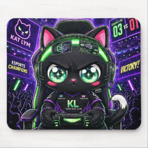 Alfombrilla De Ratón Kat Lym Pro Gamer Black Cat Esports Champion Neon 