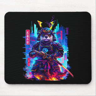 Alfombrilla De Ratón Katana de nutria ciberpunk neon samurái arte japon