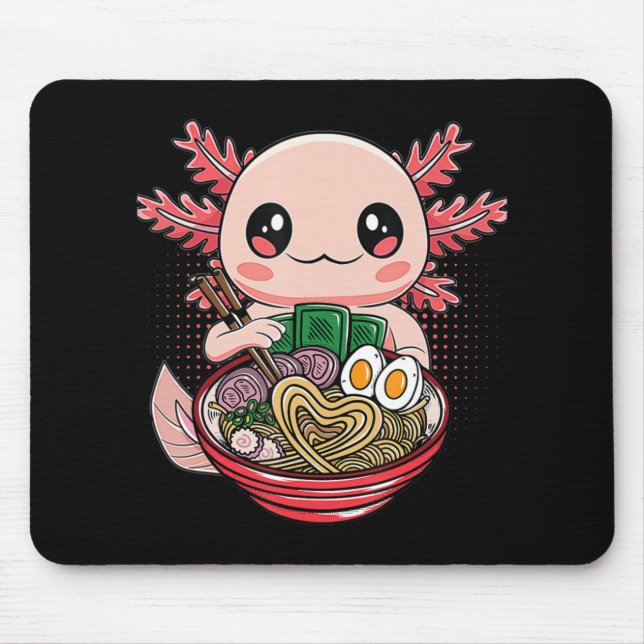 Alfombrilla De Ratón Kawaii Axolotl Comer fideos de Ramen Regalo de Ani (Frente)