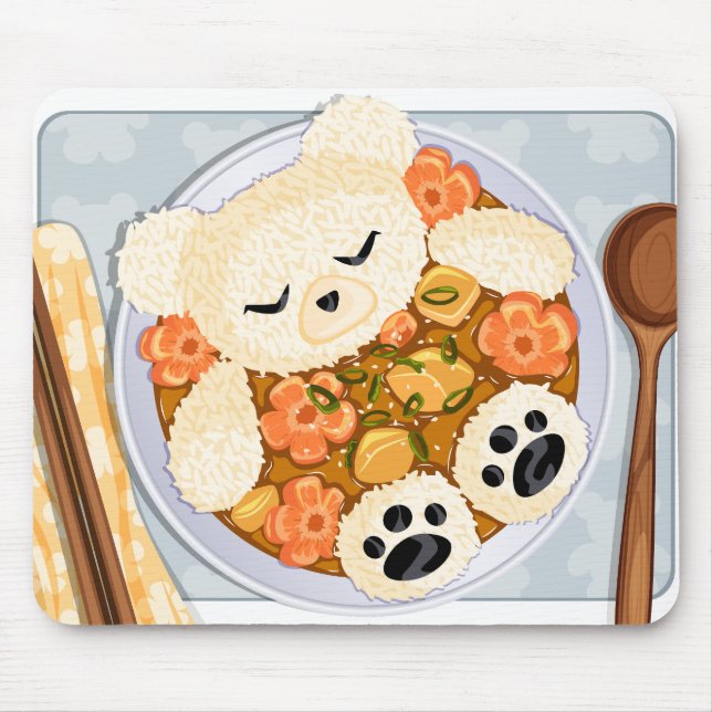 Alfombrilla De Ratón Kawaii Bear con cuenco de arroz con curry - Arte d (Frente)