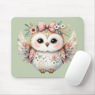 Alfombrilla De Ratón Kawaii Boho Owl Ilustracion Green