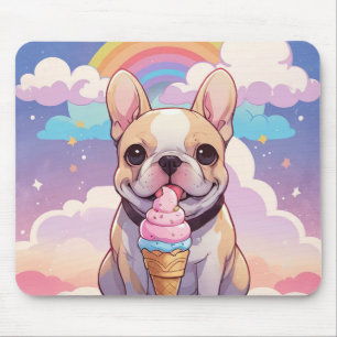Alfombrilla De Ratón Kawaii Bulldog francés helado arcoiris