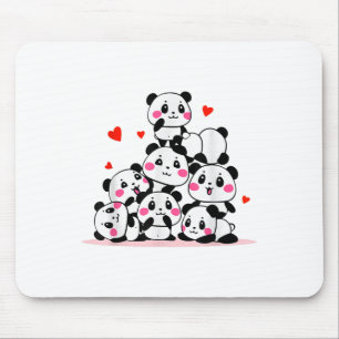 Alfombrilla De Ratón Kawaii Cute Baby Panda Pile Con Valente De Corazón