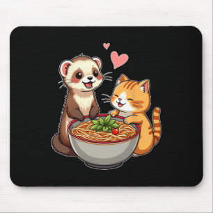 Alfombrilla De Ratón Kawaii Ferret Y El Gato Comen Ramen Japonés Agrada
