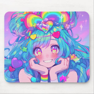 Alfombrilla De Ratón Kawaii Fun Rainbow Anime Chica
