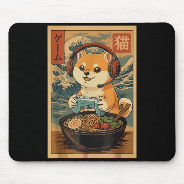 Alfombrilla De Ratón Kawaii Japanese Ramen Dog Retro Gaming Shirts For  (Frente)
