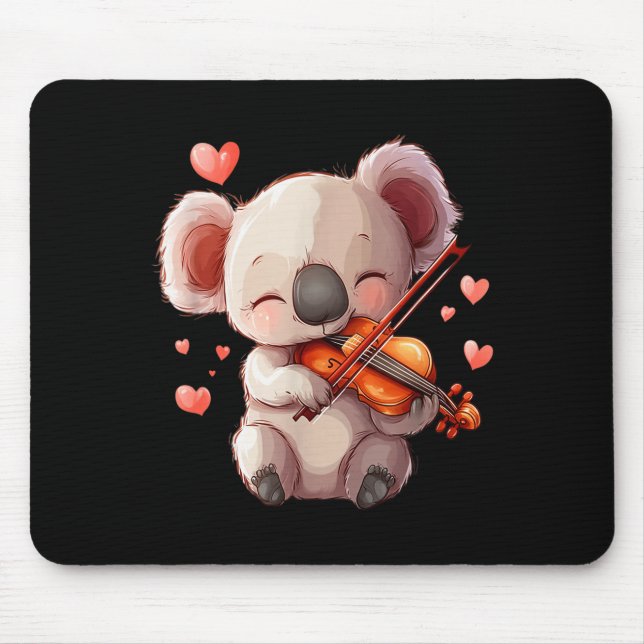 Alfombrilla De Ratón Kawaii Koala Playing Violin Graphic For Valentines (Frente)
