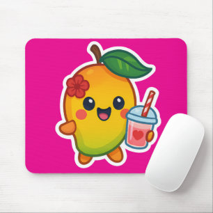 Alfombrilla De Ratón Kawaii Mango - Fruta querida con Smoothi del coraz