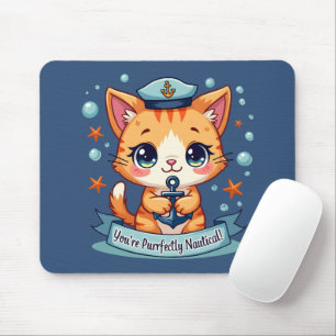 Alfombrilla De Ratón Kawaii Nautical Cat Vela Anchor Pun