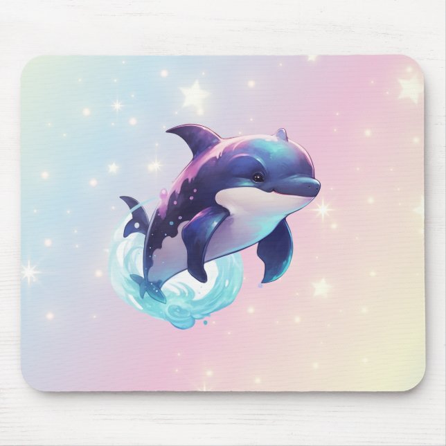 Alfombrilla De Ratón Kawaii Orca Asesina de Ballenas Rosa y Azul (Frente)