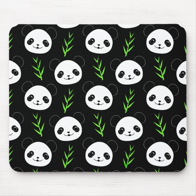 Alfombrilla De Ratón Kawaii Panda Pattern Bambú en verde blanco negro (Frente)