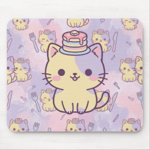 Alfombrilla De Ratón Kawaii Pastel Cat with Pancakes Pattern Mouse Pad