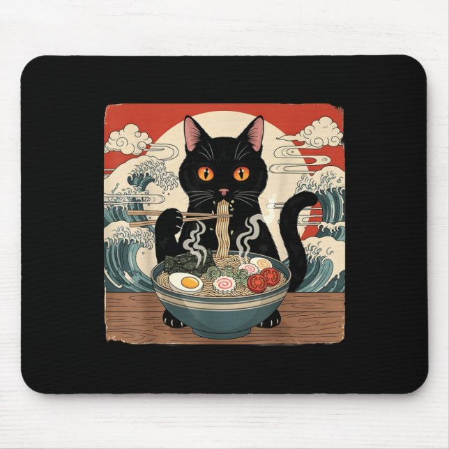 Alfombrilla De Ratón Kawaii Ramen Cat Anime Japanese Noodles Food Wave  (Frente)