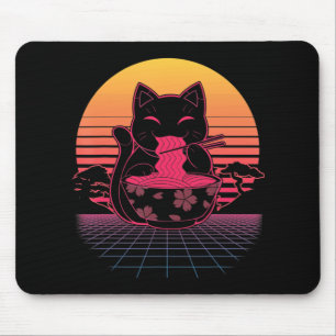 Alfombrilla De Ratón Kawaii Ramen Neko Retro gato Anime de fideos japon