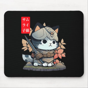 Alfombrilla De Ratón Kawaii Samurai Guerrero Kawaii Gato Japonés Y