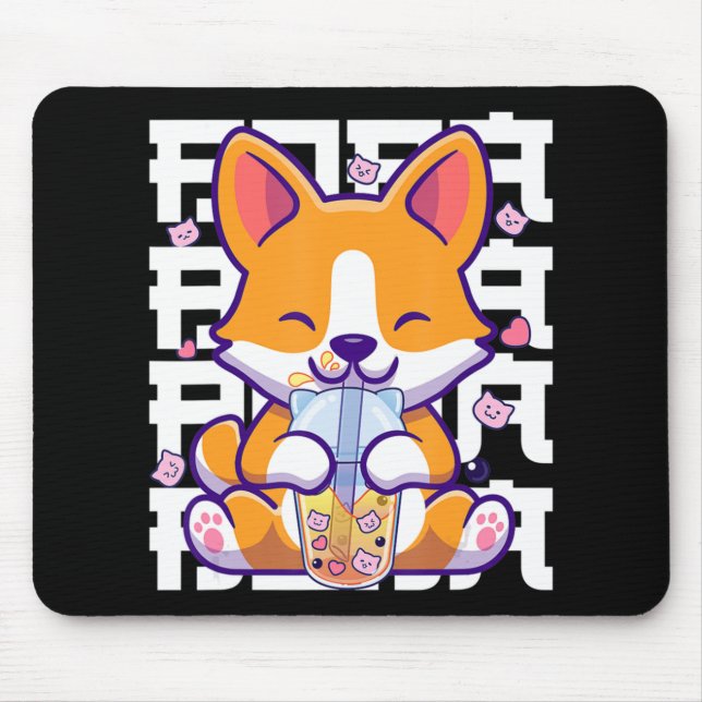Alfombrilla De Ratón Kawaii Shiba Inu Bubble Tea Boba Regalos animales  (Frente)